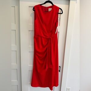 Shoshanna Vibrant Red Knot-Detail Midi Dress 10